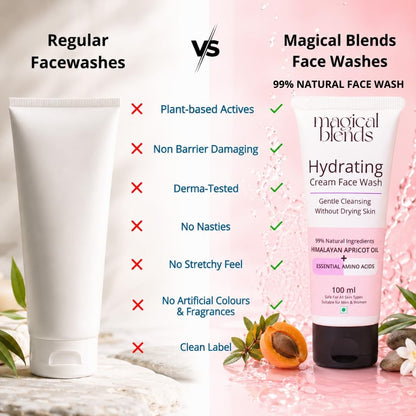 BLENDS Hydrating Cream Face Wash, 100ml, 99% Natural with Himalayan Apricot Oil, Shea and Coconut Butter - label detail