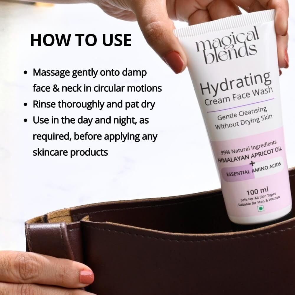 BLENDS Hydrating Cream Face Wash, 100ml, 99% Natural with Himalayan Apricot Oil, Shea and Coconut Butter - ingredients panel