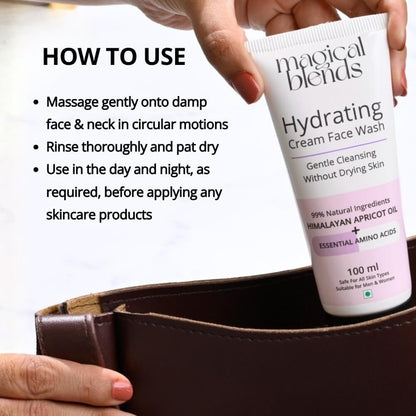 BLENDS Hydrating Cream Face Wash, 100ml, 99% Natural with Himalayan Apricot Oil, Shea and Coconut Butter - ingredients panel