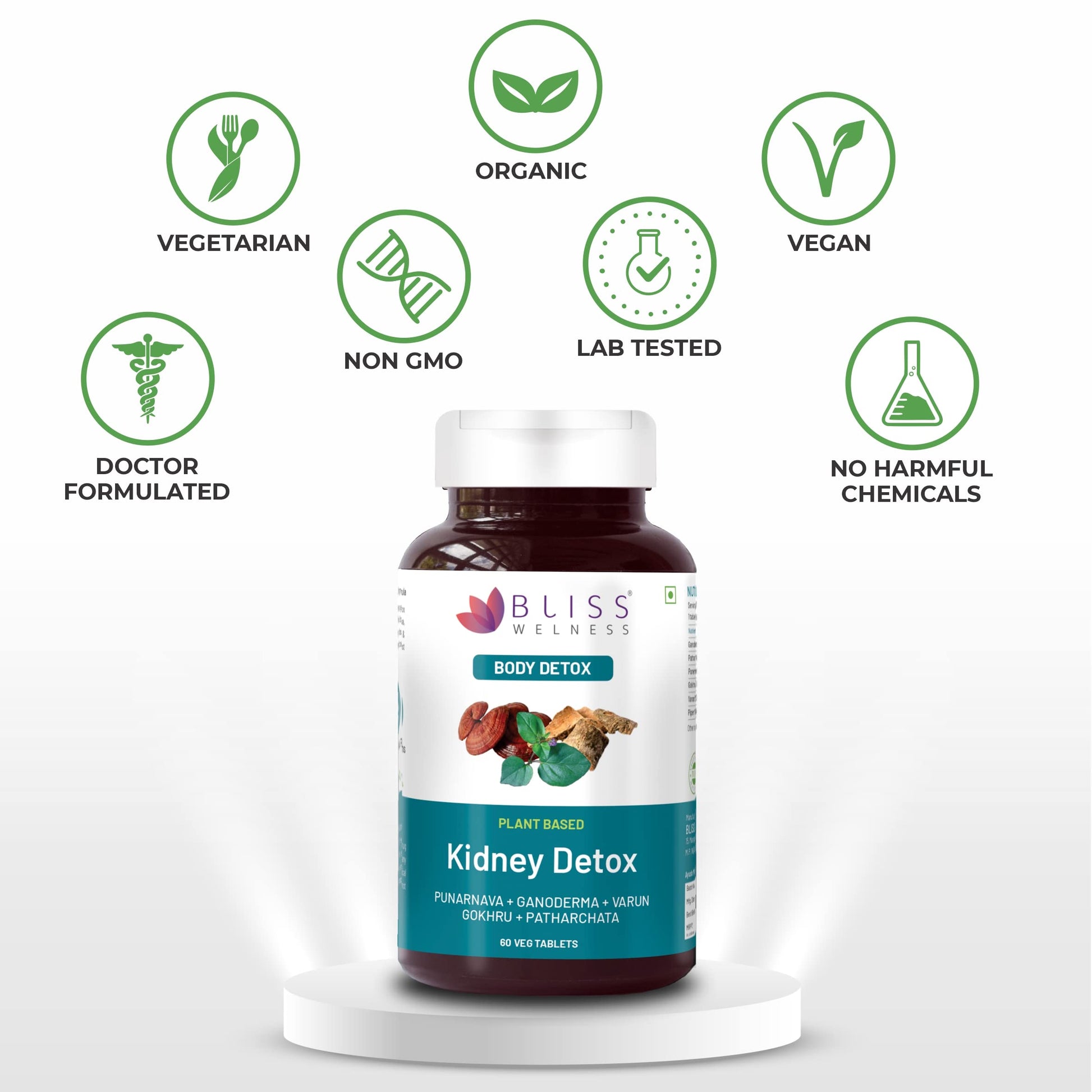 Bliss Welness Ayurvedic Herbal Supplement, 60 Veg Tablets, Multi-Herb Extract Formula - close-up detail (15)