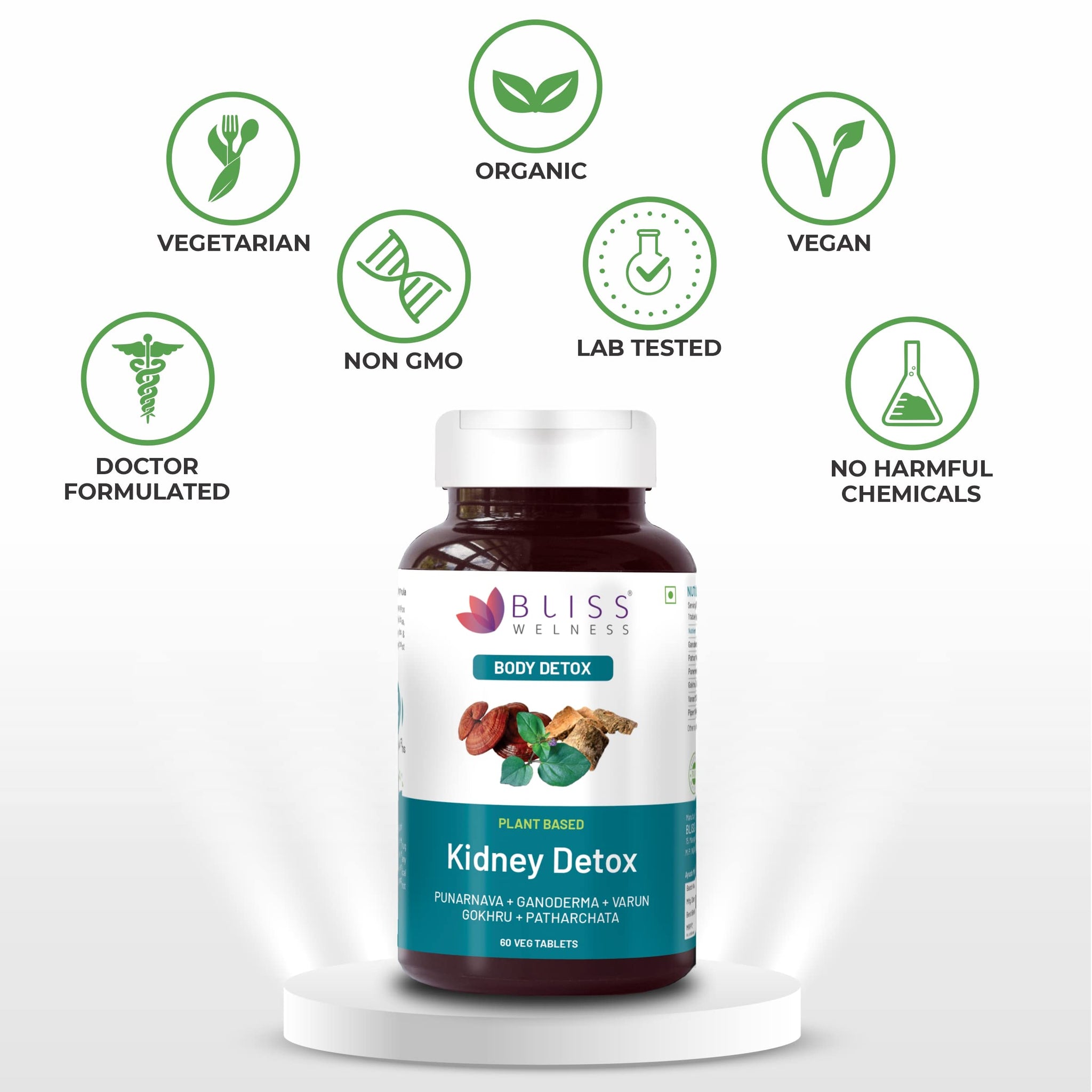 Bliss Welness Ayurvedic Herbal Supplement, 60 Veg Tablets, Multi-Herb Extract Formula - close-up detail (15)