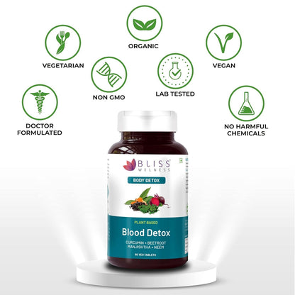 Bliss Welness Blood Herbal Supplement, Tablets with Neem, Curcumin, Manjistha, Beetroot & Piperine - ingredients panel