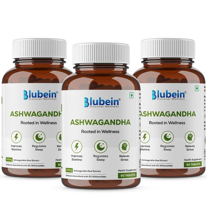 Blubein Ashwagandha Tablets 500mg with 5% Withanolides, 60 Count Herbal Supplement (10)