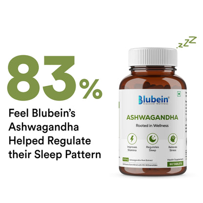 Blubein Ashwagandha Tablets 500mg with 5% Withanolides, 60 Count Herbal Supplement - label detail