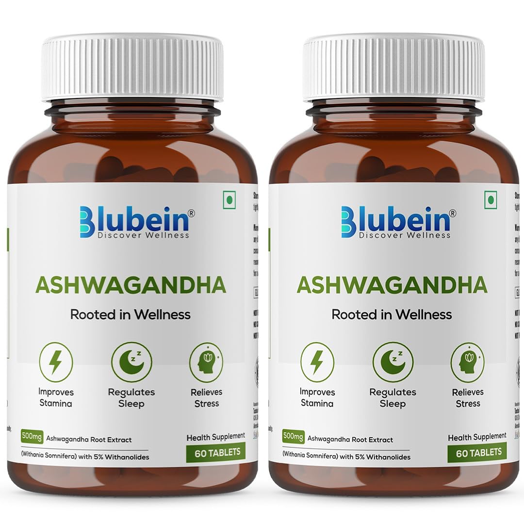 Blubein Ashwagandha Tablets 500mg with 5% Withanolides, 60 Count Herbal Supplement (8)