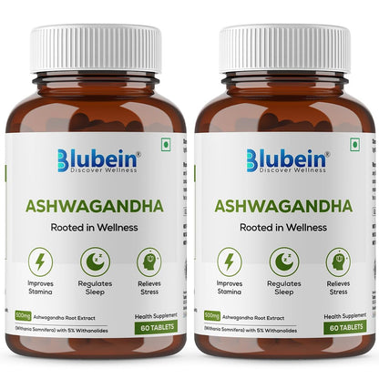 Blubein Ashwagandha Tablets 500mg with 5% Withanolides, 60 Count Herbal Supplement (8)