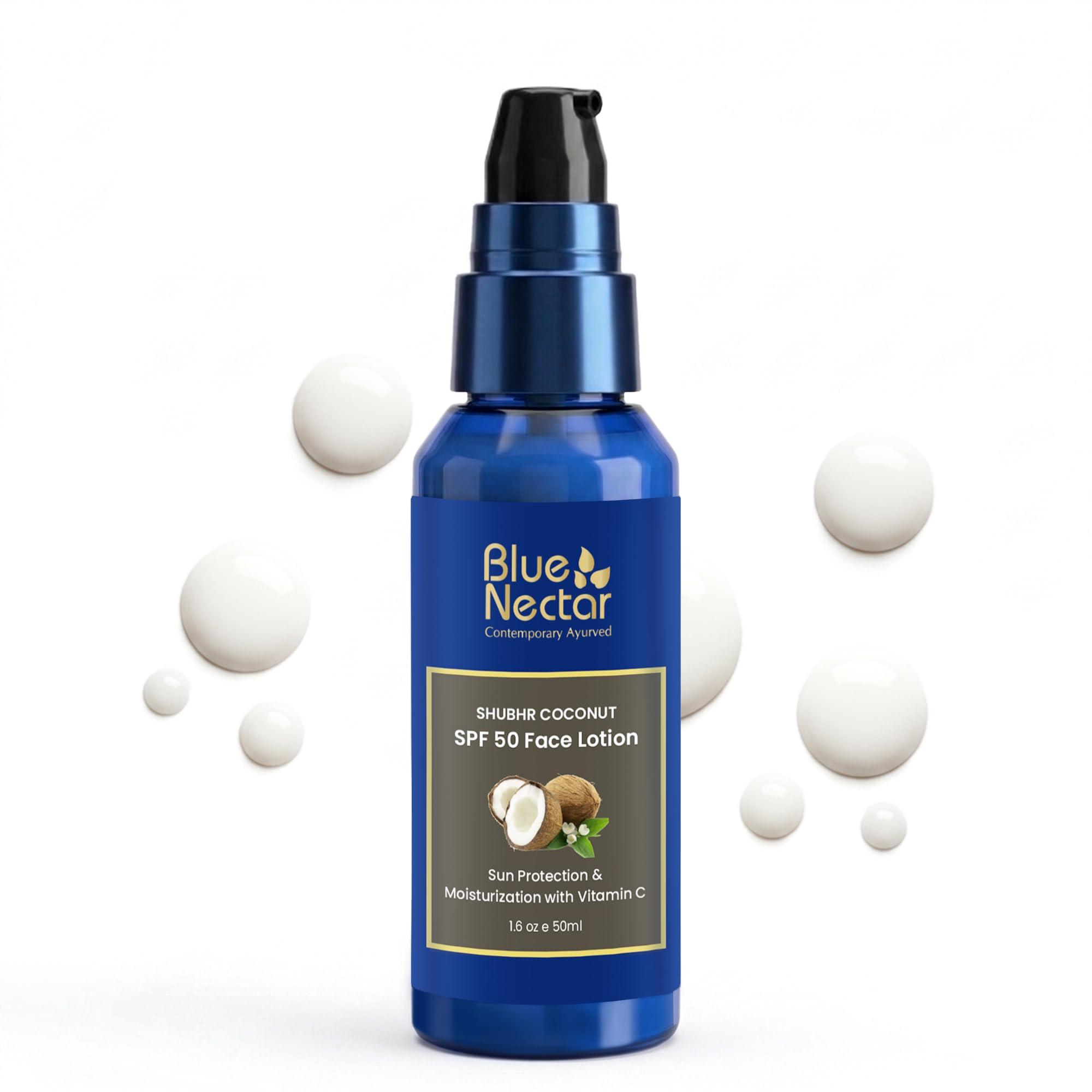Blue Nectar Coconut Sunscreen SPF 50 Face Lotion, 70g, Plant-Based Formula, No White Cast