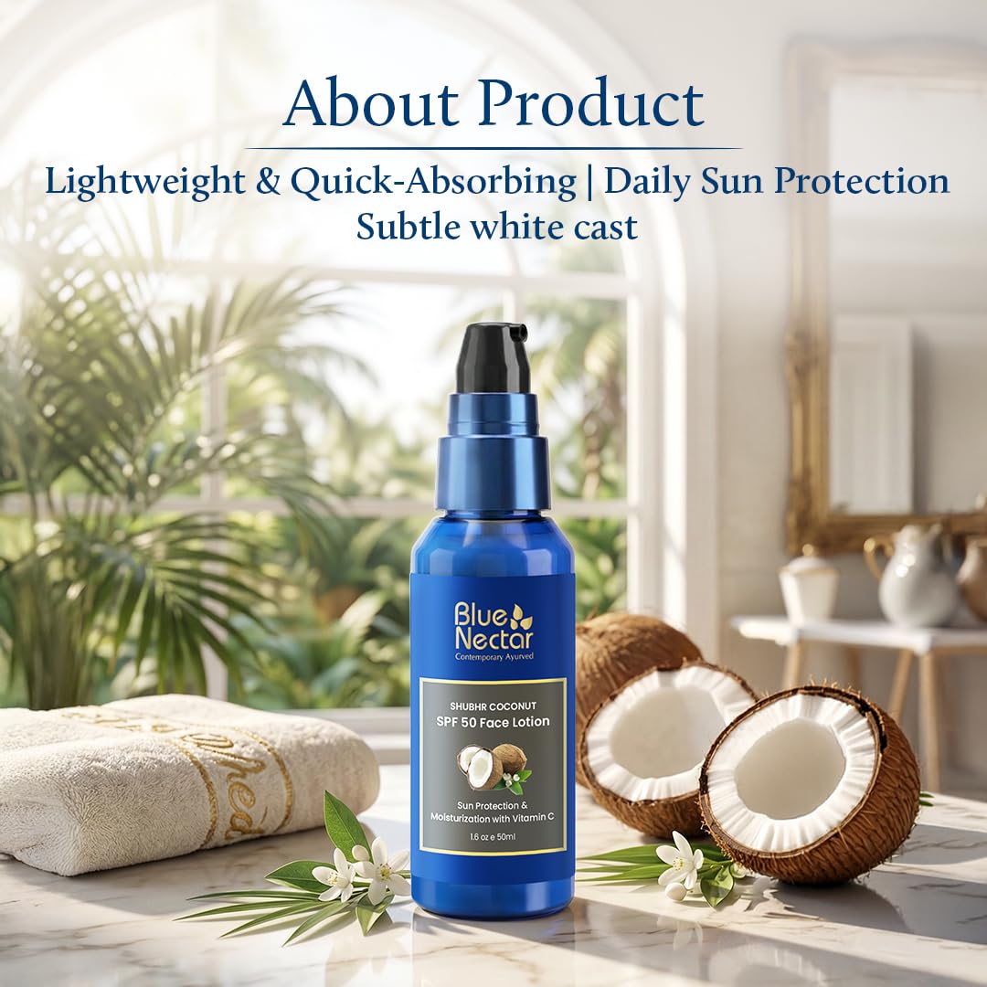 Blue Nectar Coconut Sunscreen SPF 50 Face Lotion, 70g, Plant-Based Formula, No White Cast - ingredients panel