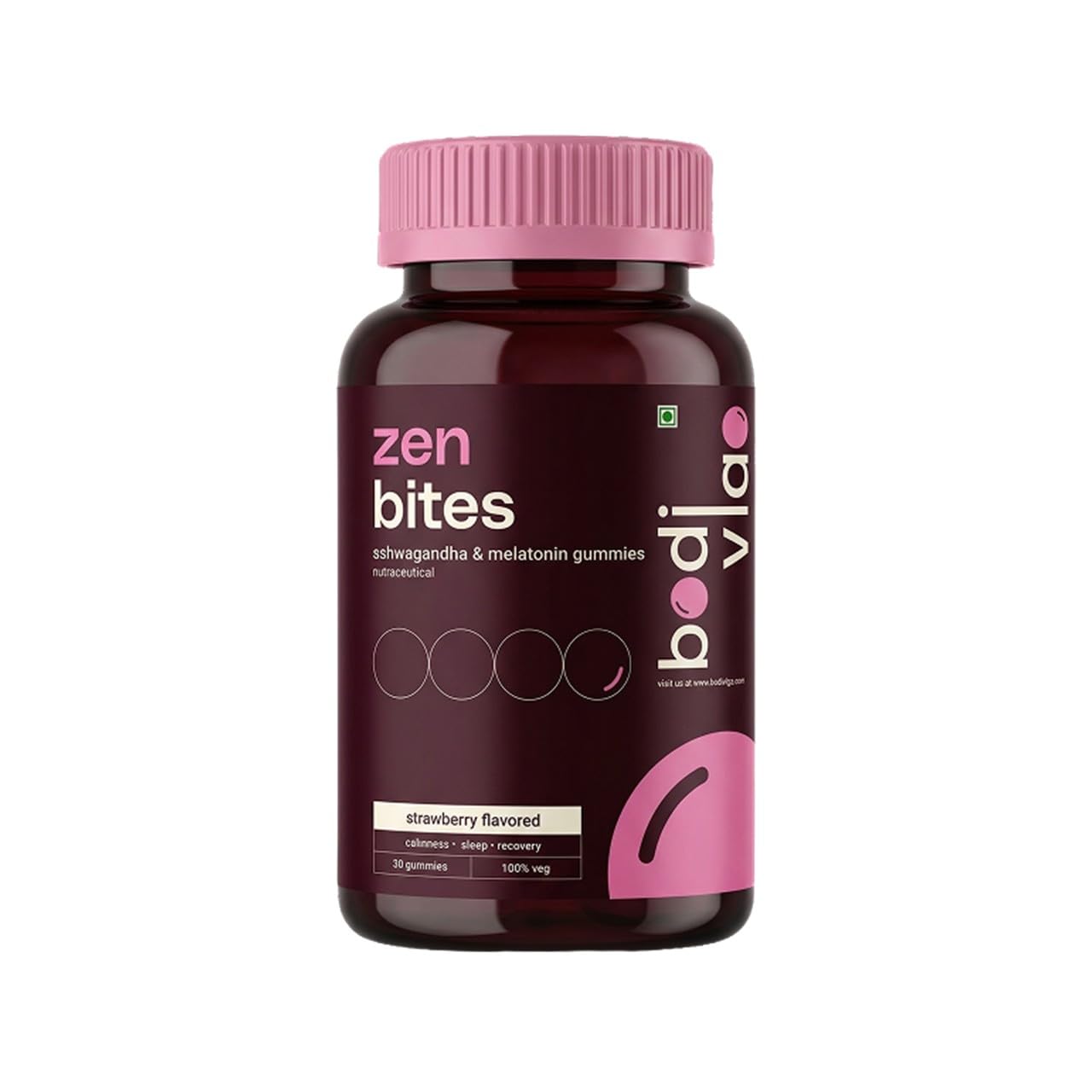 Bodivigo Zen Bites Ashwagandha & Melatonin Gummies, 30 Count, Strawberry Flavor, Adult Formula, 150g