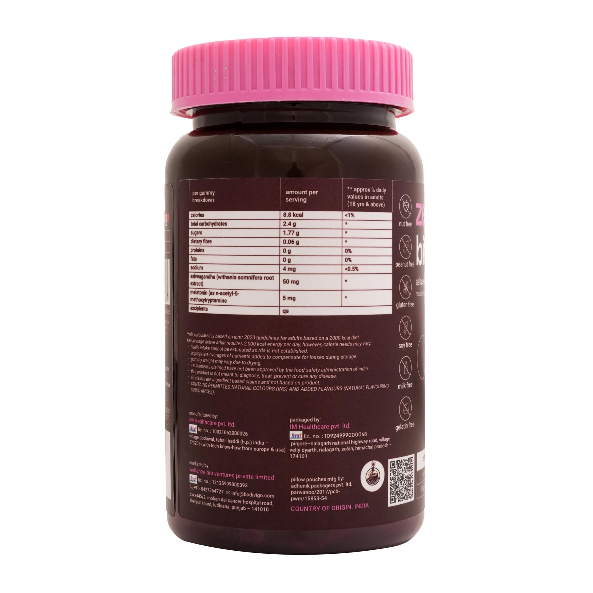 Bodivigo Zen Bites Ashwagandha & Melatonin Gummies, 30 Count, Strawberry Flavor, Adult Formula, 150g - close-up detail
