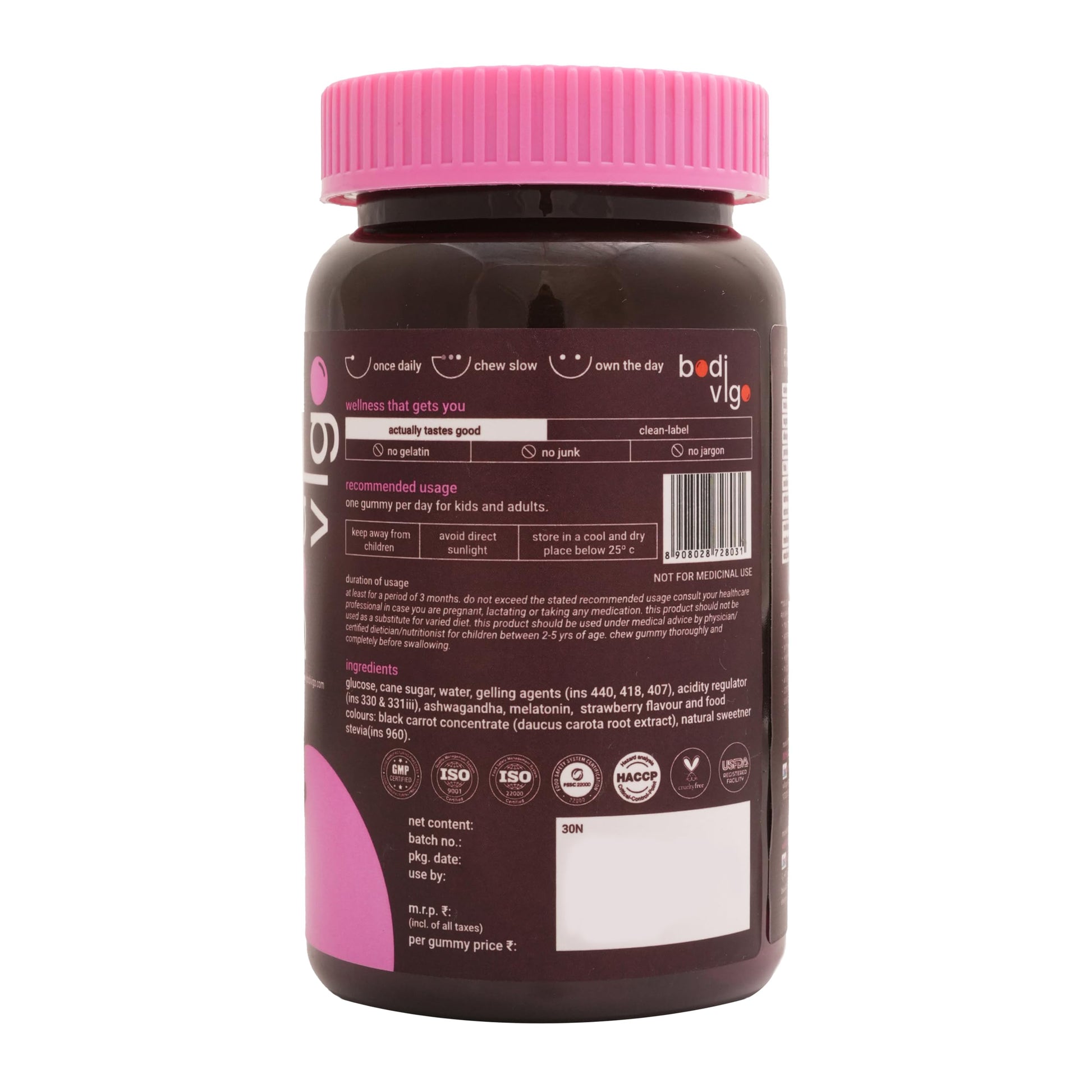 Bodivigo Zen Bites Ashwagandha & Melatonin Gummies, 30 Count, Strawberry Flavor, Adult Formula, 150g - in use