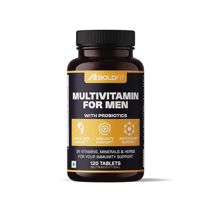 Boldfit Multivitamin Tablets for Men, 120 Veg Tablets with Probiotics, Vitamin C, E, B12, B6, Zinc & Grape Seed Extract