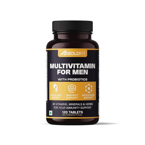 Boldfit Multivitamin Tablets for Men, 120 Veg Tablets with Probiotics, Vitamin C, E, B12, B6, Zinc & Grape Seed Extract