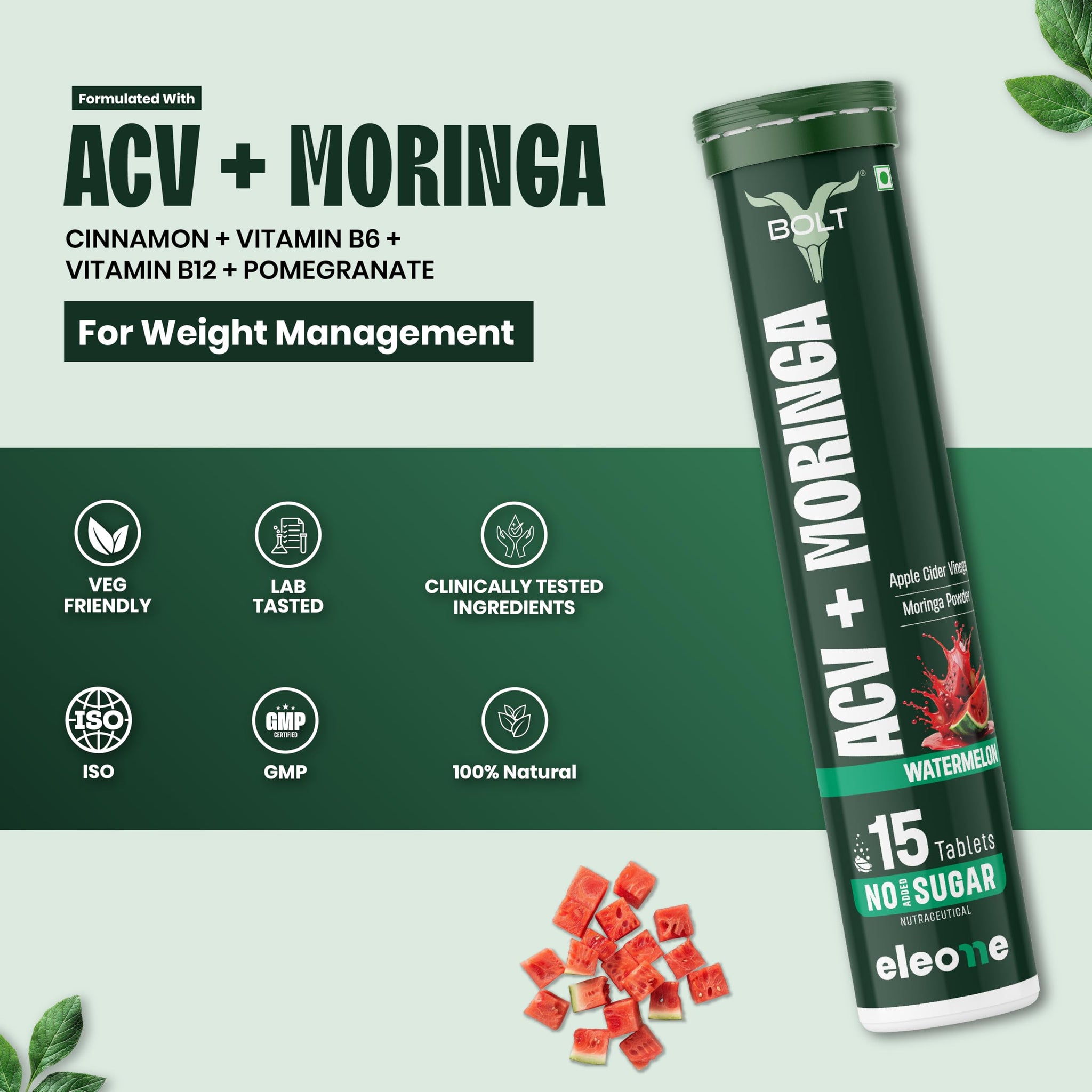 Bolt ACV Moringa Effervescent Tablets, Nutritional Supplement for Adults, 15 Count, 160g - packaging (11)