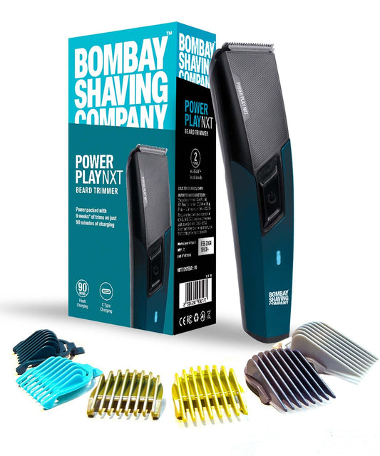 Bombay Shaving Company Power Play NXT Beard Trimmer for Men, Type C Charging, 90-Minute Runtime, 6 Color-Coded Combs, Self-Sh