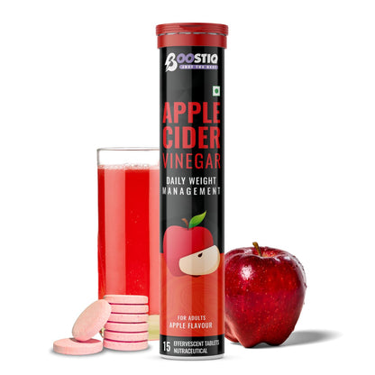 BOOSTIQ Apple Cider Vinegar Effervescent Tablets, B-Vitamins & Pomegranate Extract, No Added Sugar, Adult Supplement