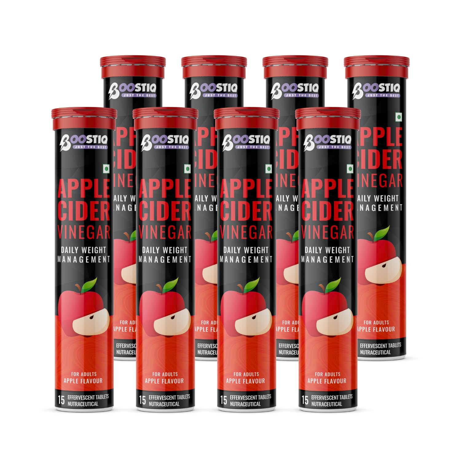 BOOSTIQ Apple Cider Vinegar Effervescent Tablets, B-Vitamins & Pomegranate Extract, No Added Sugar, Adult Supplement (15)
