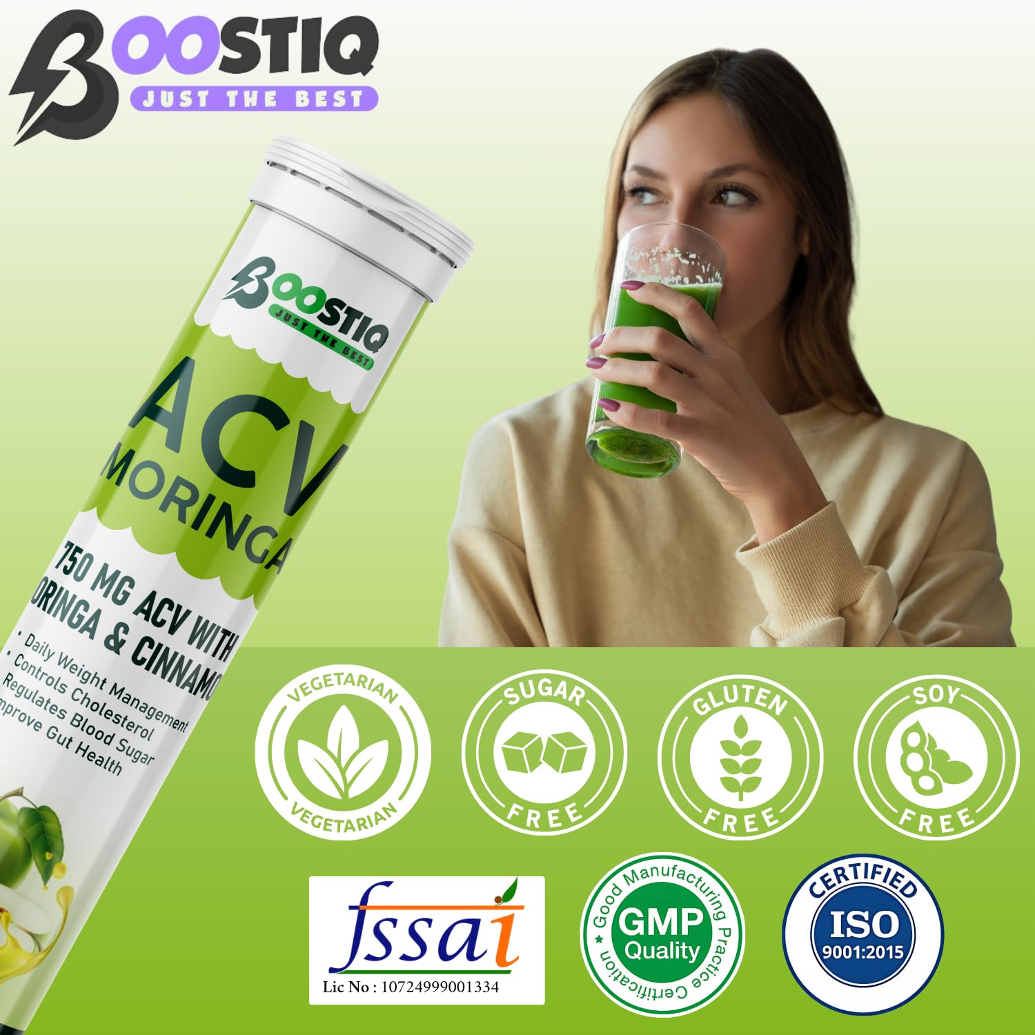 BOOSTIQ Apple Cider Vinegar Effervescent Tablets, B-Vitamins & Pomegranate Extract, No Added Sugar, Adult Supplement - ingred