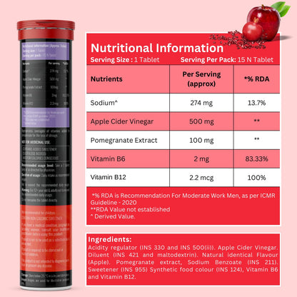 BOOSTIQ Apple Cider Vinegar Effervescent Tablets, B-Vitamins & Pomegranate Extract, No Added Sugar, Adult Supplement - back v