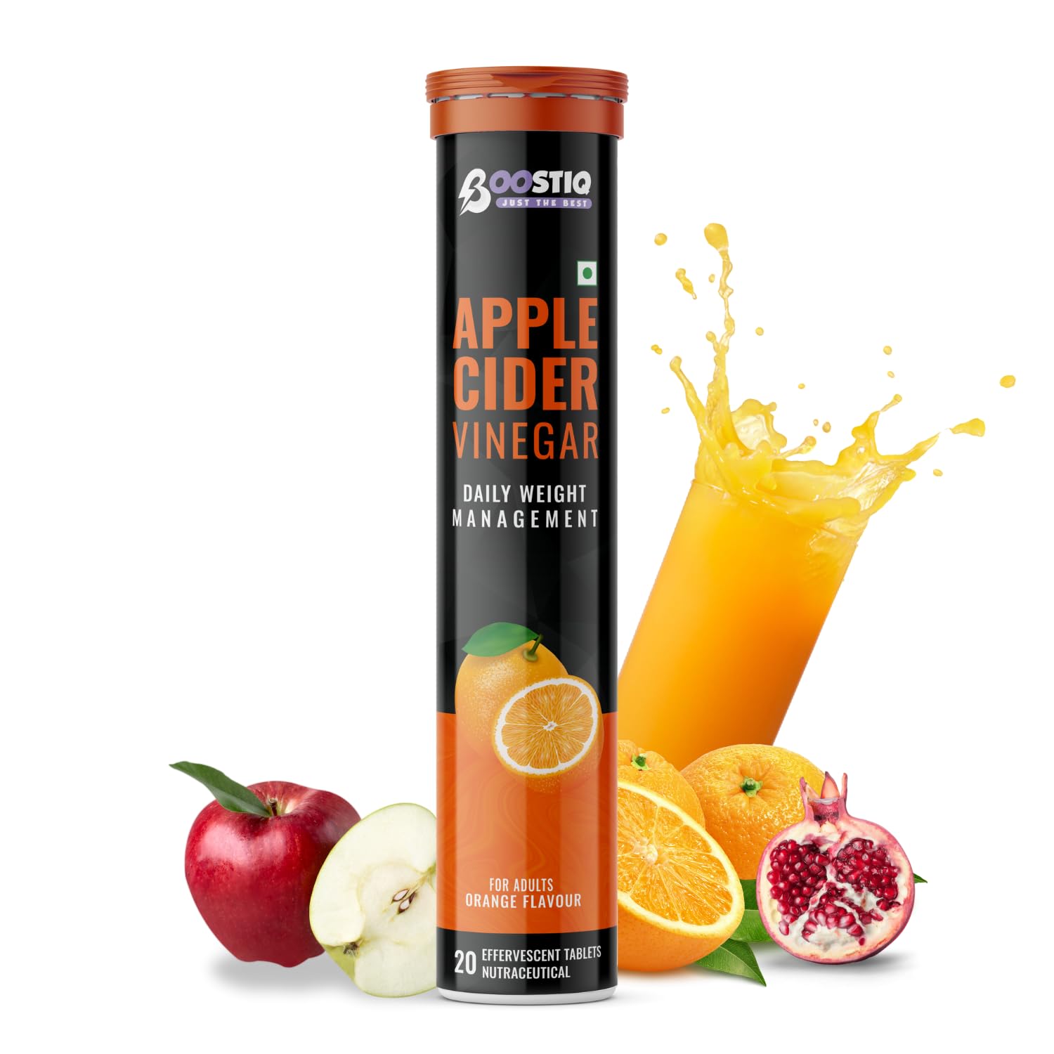 BOOSTIQ Apple Cider Vinegar Effervescent Tablets, B-Vitamins & Pomegranate Extract, No Added Sugar, Adult Supplement (30)