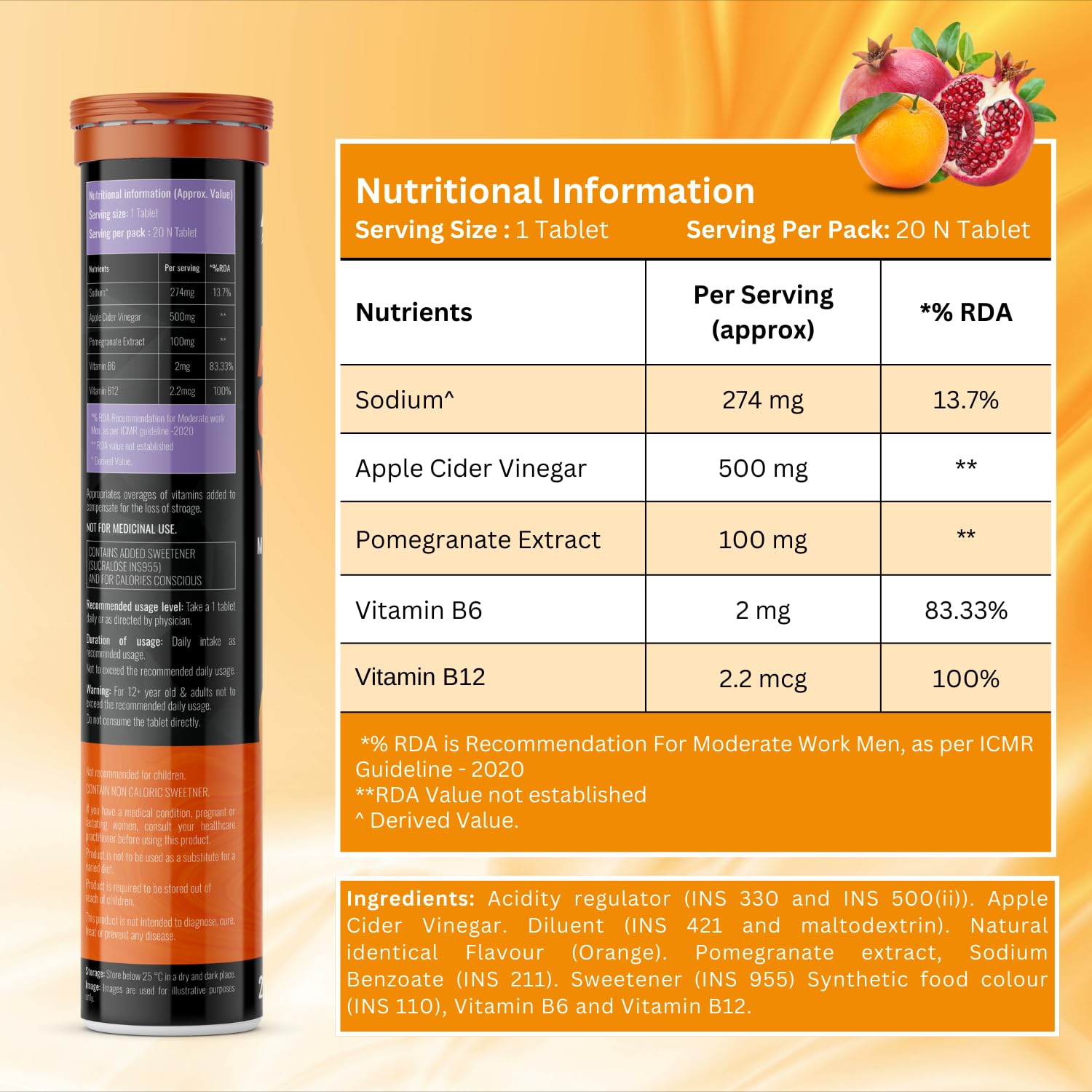 BOOSTIQ Apple Cider Vinegar Effervescent Tablets, B-Vitamins & Pomegranate Extract, No Added Sugar, Adult Supplement - front 