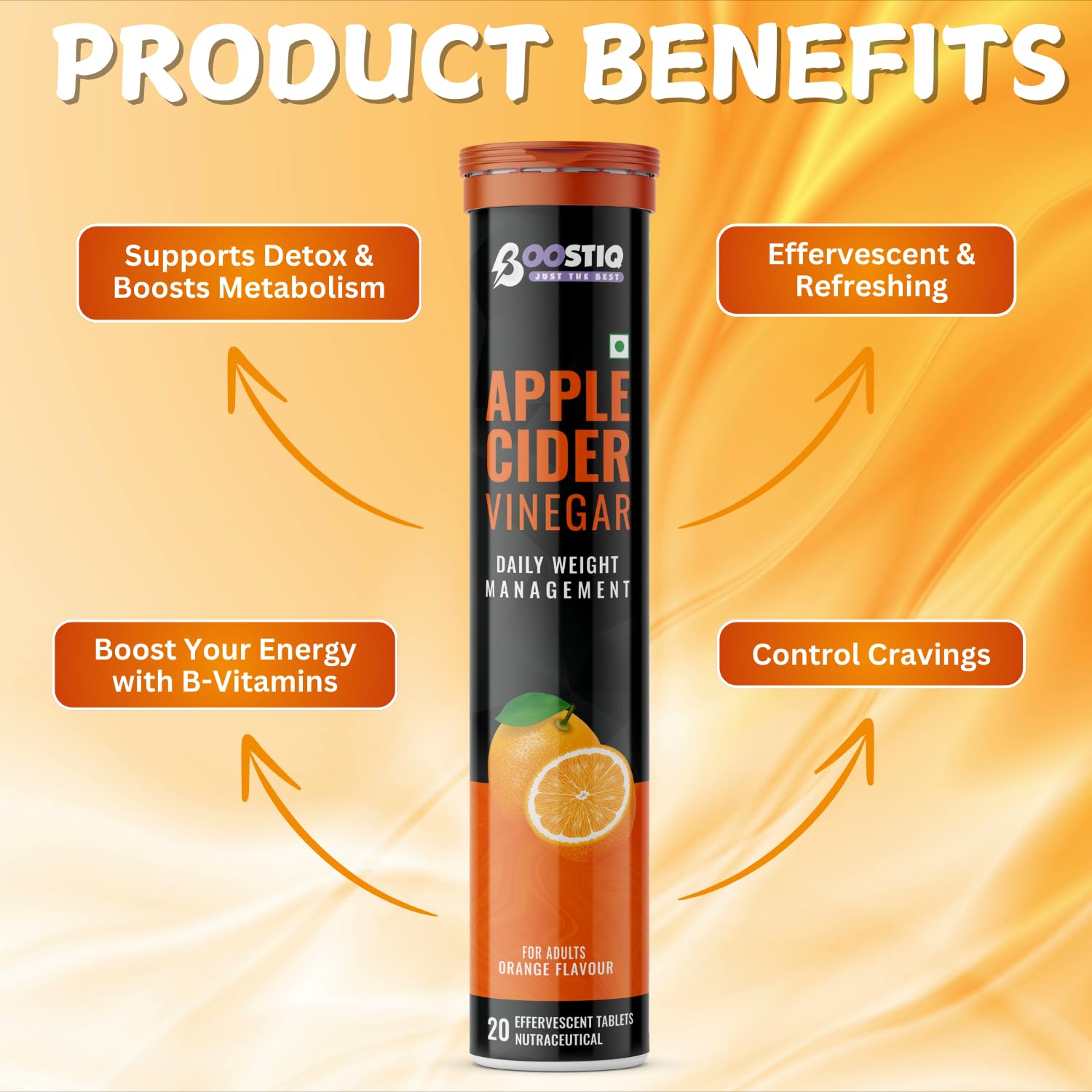 BOOSTIQ Apple Cider Vinegar Effervescent Tablets, B-Vitamins & Pomegranate Extract, No Added Sugar, Adult Supplement - back v