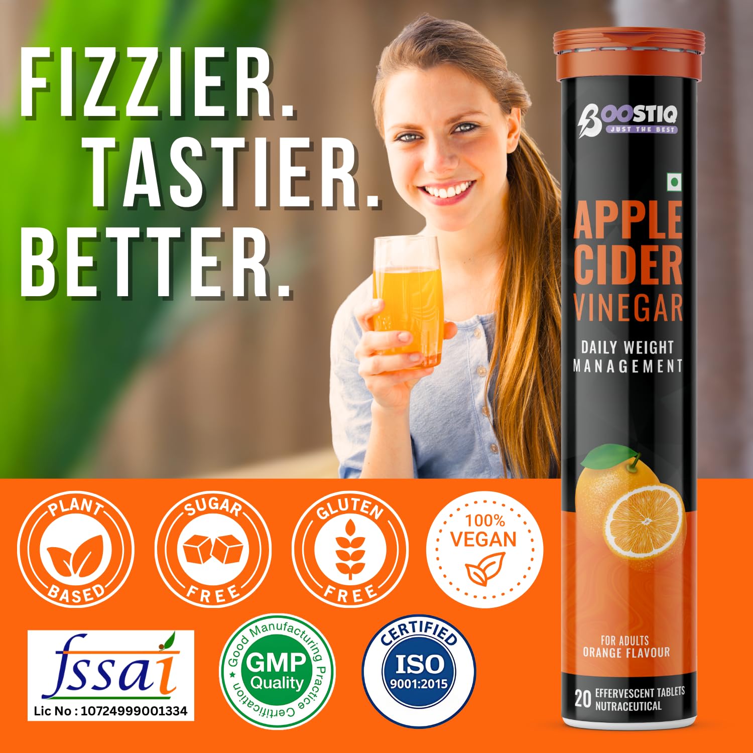 BOOSTIQ Apple Cider Vinegar Effervescent Tablets, B-Vitamins & Pomegranate Extract, No Added Sugar, Adult Supplement - in use