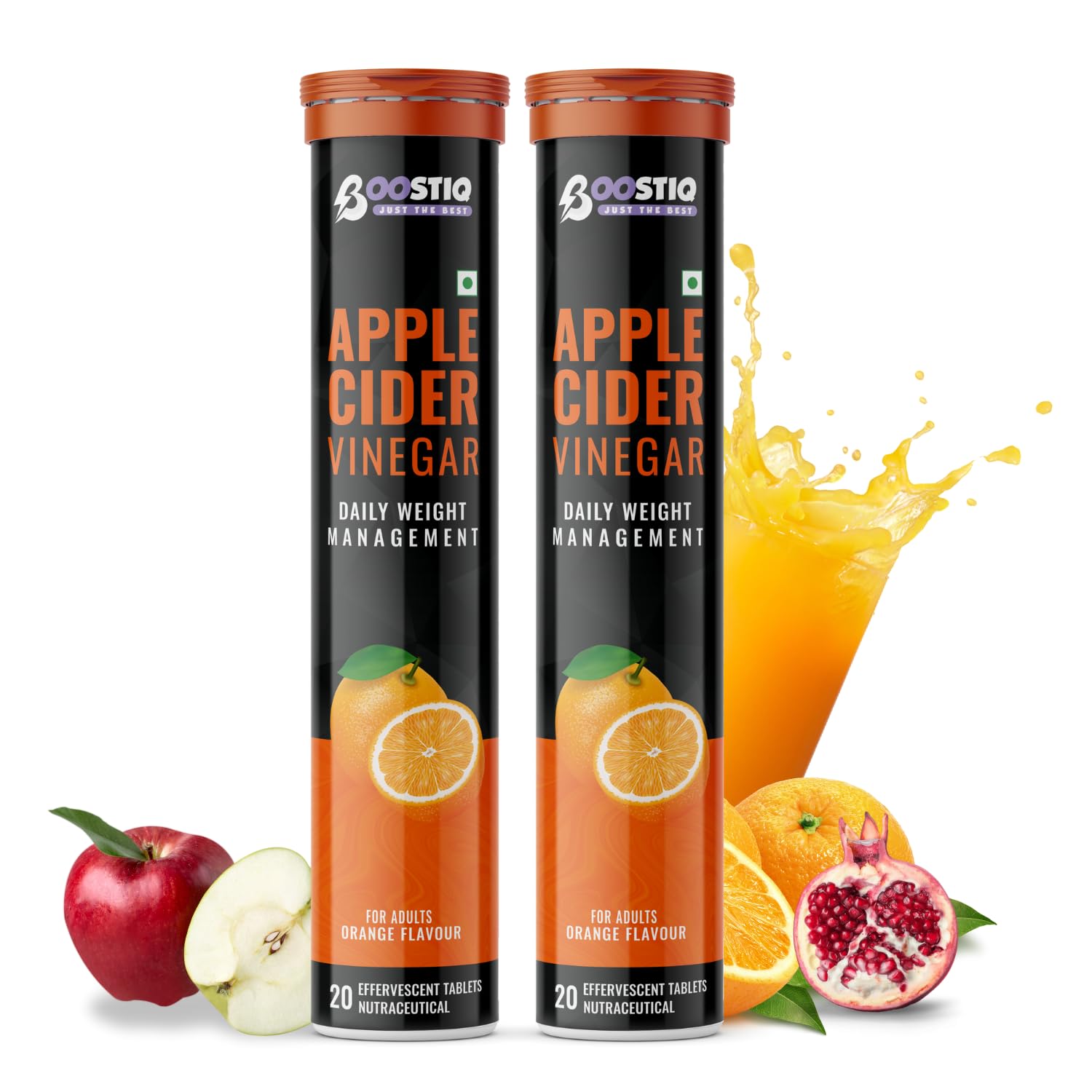 BOOSTIQ Apple Cider Vinegar Effervescent Tablets, B-Vitamins & Pomegranate Extract, No Added Sugar, Adult Supplement (38)