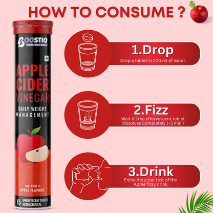 BOOSTIQ Apple Cider Vinegar Effervescent Tablets, B-Vitamins & Pomegranate Extract, No Added Sugar, Adult Supplement - packag