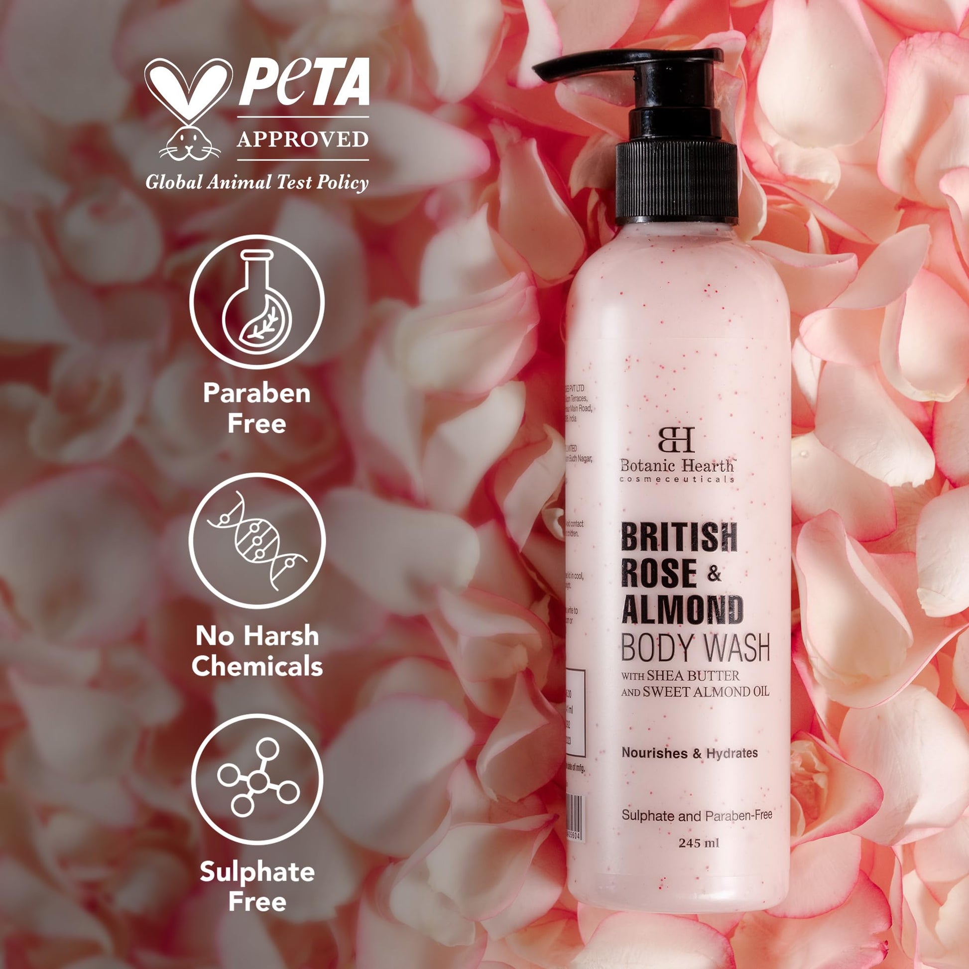 Botanic Hearth Body Wash Shower Gel, 245ml, Sulfate & Paraben Free, PETA Certified Cruelty-Free, Adult - label detail