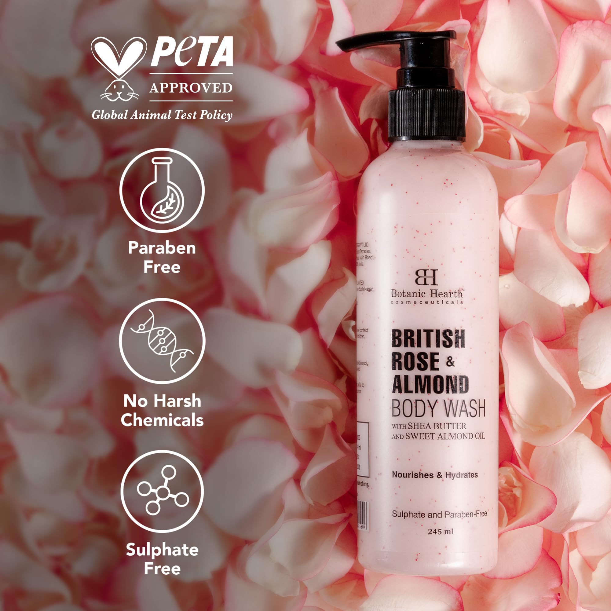 Botanic Hearth Body Wash Shower Gel, 245ml, Sulfate & Paraben Free, PETA Certified Cruelty-Free, Adult - label detail