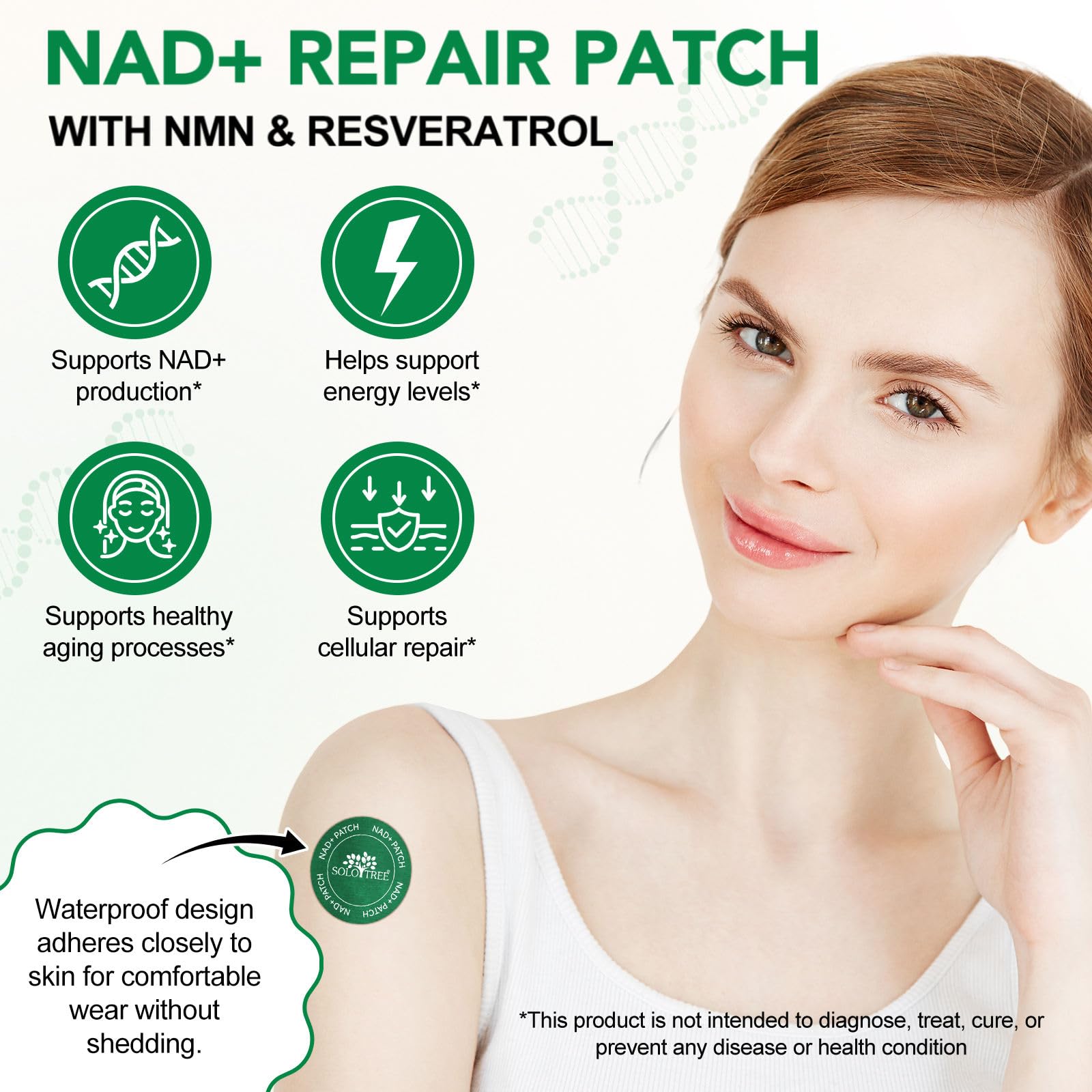 BOXANIA SoloTree NAD+ Transdermal Patches with NMN and Resveratrol, 30 Count, Nutritional Supplement Patches - front view