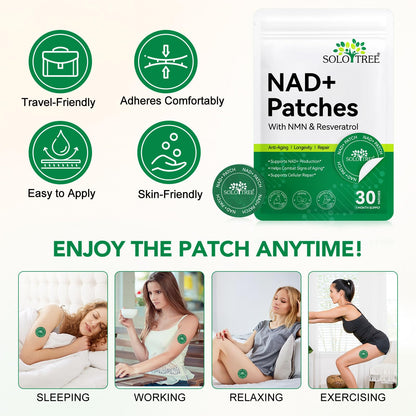 BOXANIA SoloTree NAD+ Transdermal Patches with NMN and Resveratrol, 30 Count, Nutritional Supplement Patches - back view