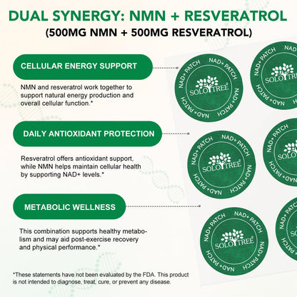 BOXANIA SoloTree NAD+ Transdermal Patches with NMN and Resveratrol, 30 Count, Nutritional Supplement Patches - packaging