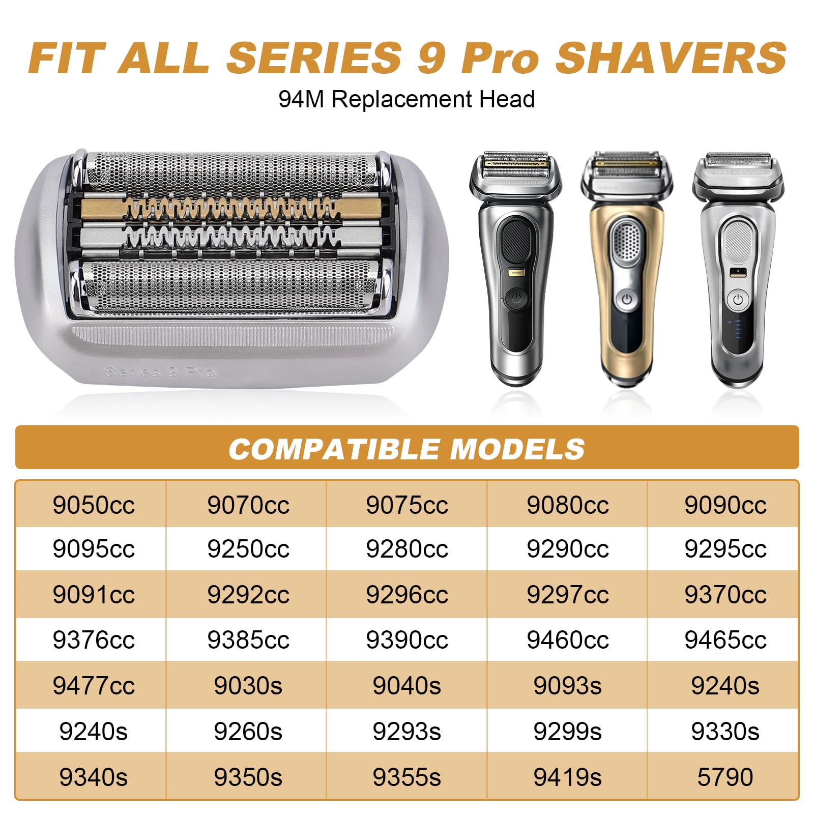 Bozdyru 94M Electric Shaver Replacement Head for Braun Series 9 Pro - Stainless Steel Foil Blade Cartridge, 1 Pack - front vi