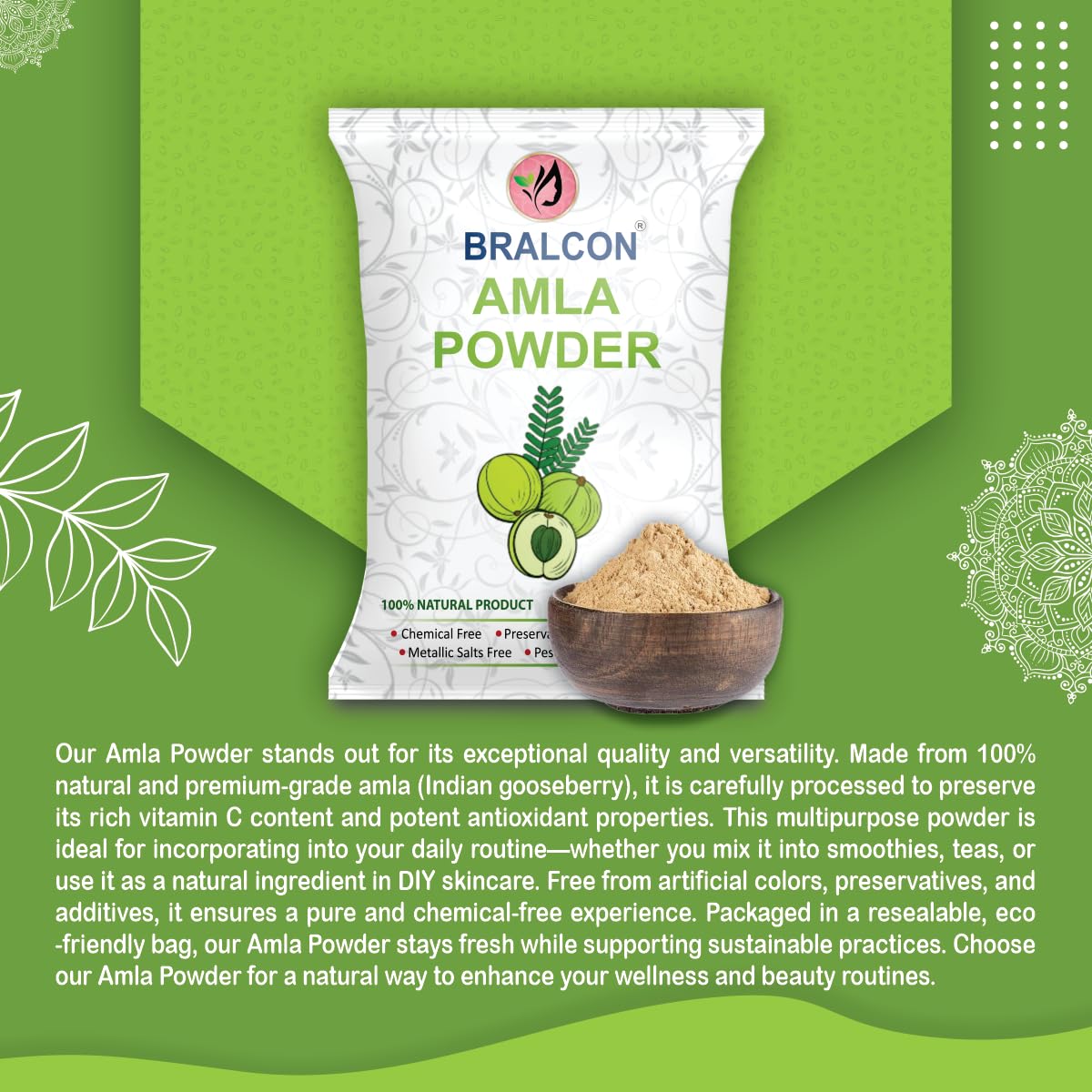 BRALCON Whole Dried Amla, 100g, Indian Gooseberry - size and scale