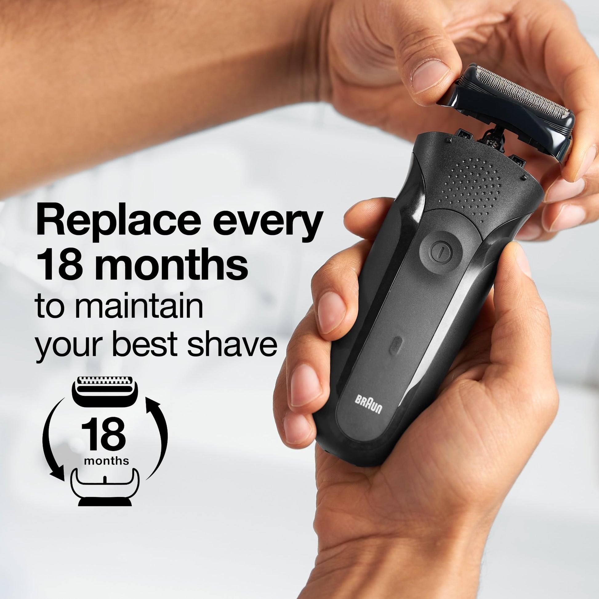 Braun 21B Replacement Head for Series 3 and cruZer Shavers, Made in Germany, Black - back view