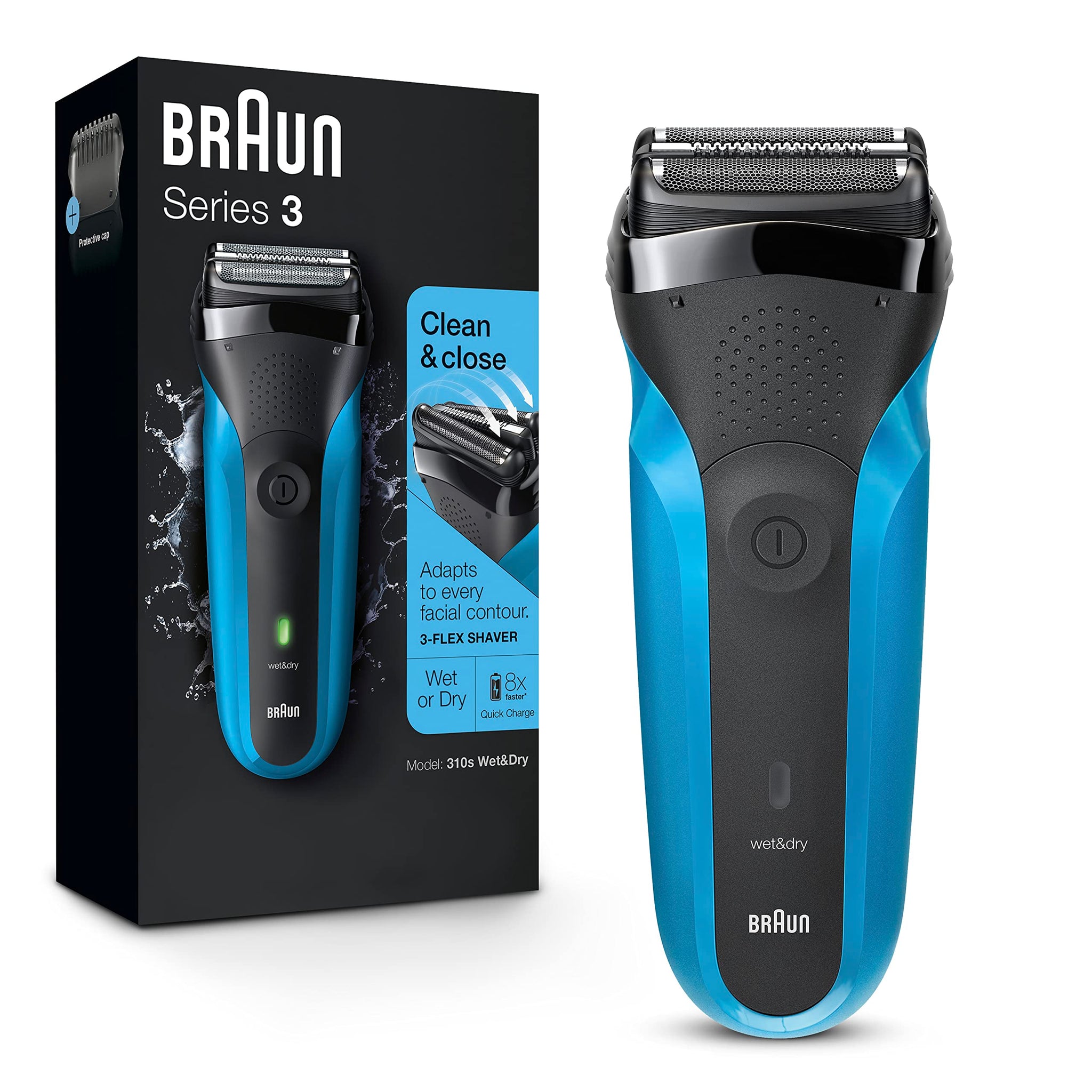 Braun 310s Series 3010s Rechargeable Electric Foil Shaver for Men, Blue