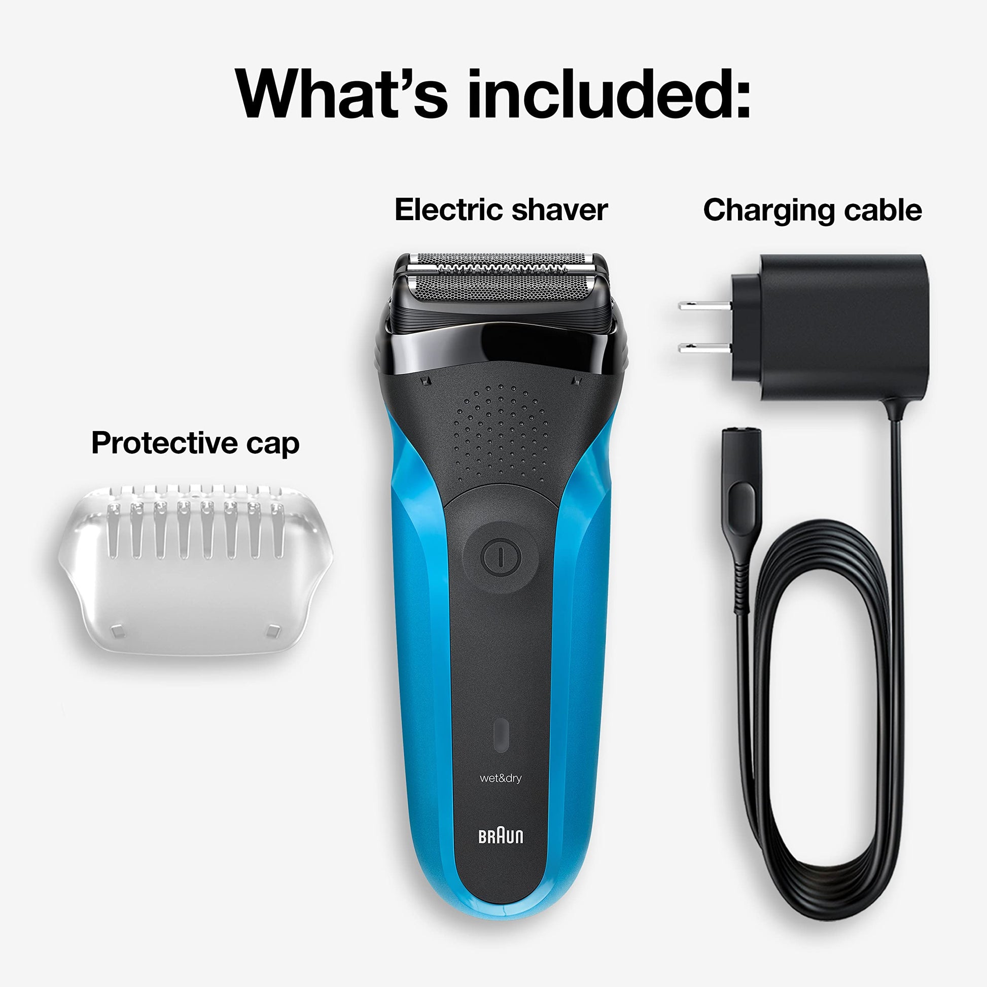 Braun 310s Series 3010s Rechargeable Electric Foil Shaver for Men, Blue - front view