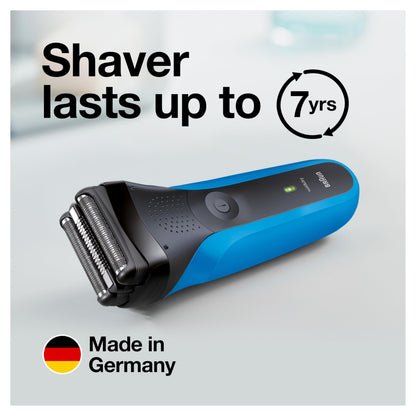 Braun 310s Series 3010s Rechargeable Electric Foil Shaver for Men, Blue - in use