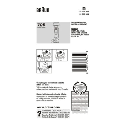 Braun 70S Replacement Shaver Head, Silver, Fits Series 1 Models 730-750cc - front view