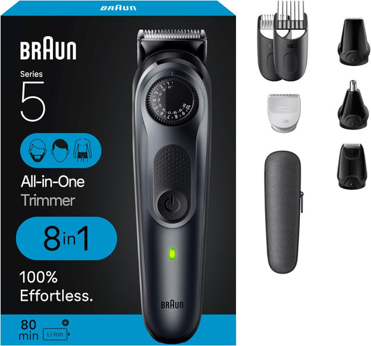 Braun 8-in-1 Trimmer for Men, Series 5 5471, Beard Trimmer, Body Trimmer, Hair Clippers, Ultra-Sharp Blade, 40 Length Setting