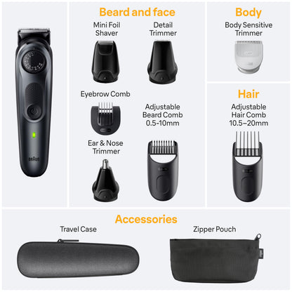 Braun 8-in-1 Trimmer for Men, Series 5 5471, Beard Trimmer, Body Trimmer, Hair Clippers, Ultra-Sharp Blade, 40 Length Setting