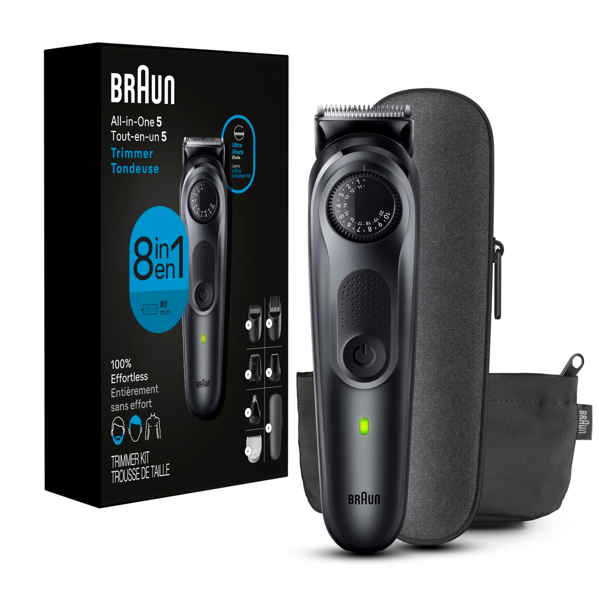 Braun 8-in-1 Trimmer for Men, Series 5 5471, Beard Trimmer, Body Trimmer, Hair Clippers, Ultra-Sharp Blade, 40 Length Setting