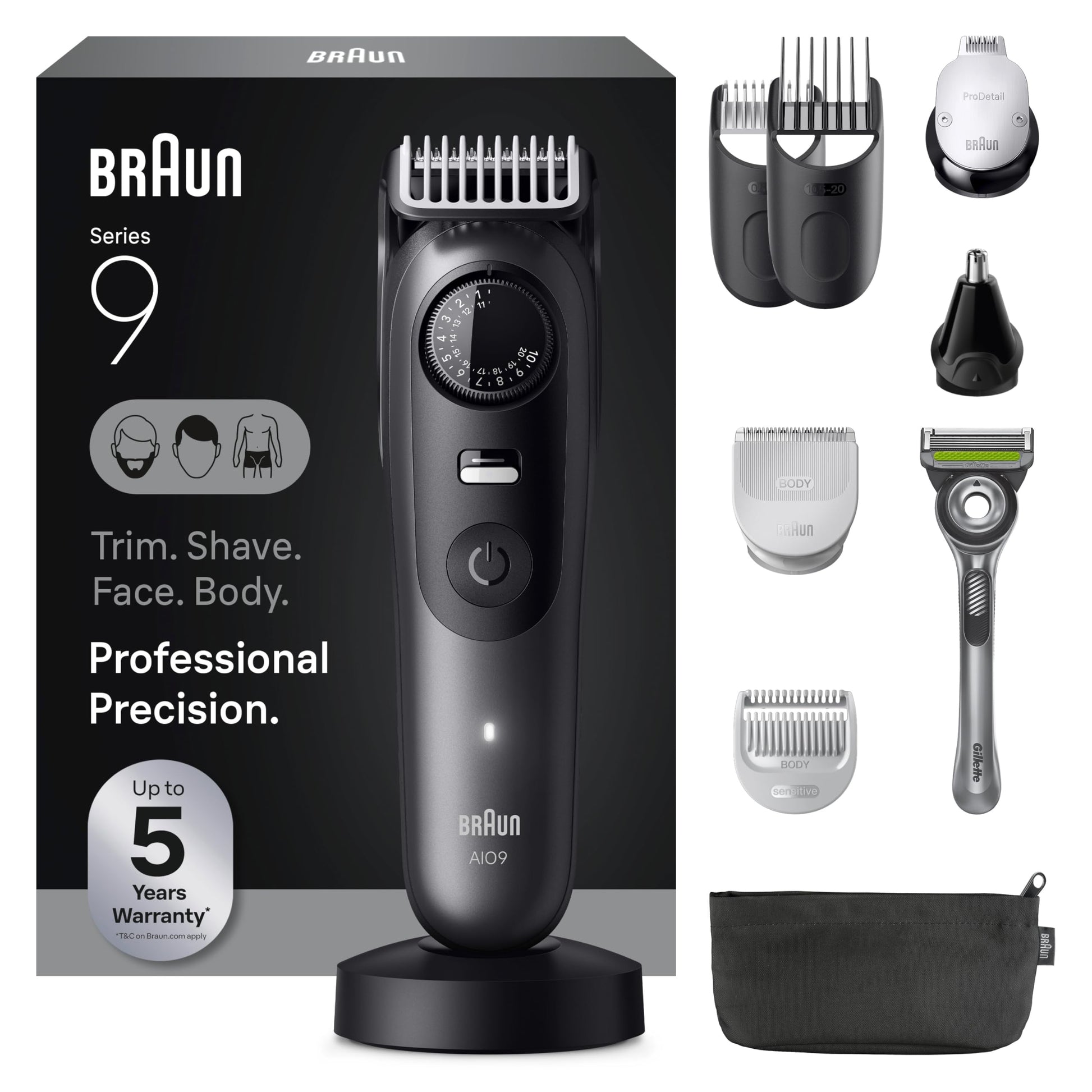 Braun All-in-One Men's Shaving Set Series 9 Pro 9535, Beard Trimmer, Hair Clipper, Body Groomer, Waterproof