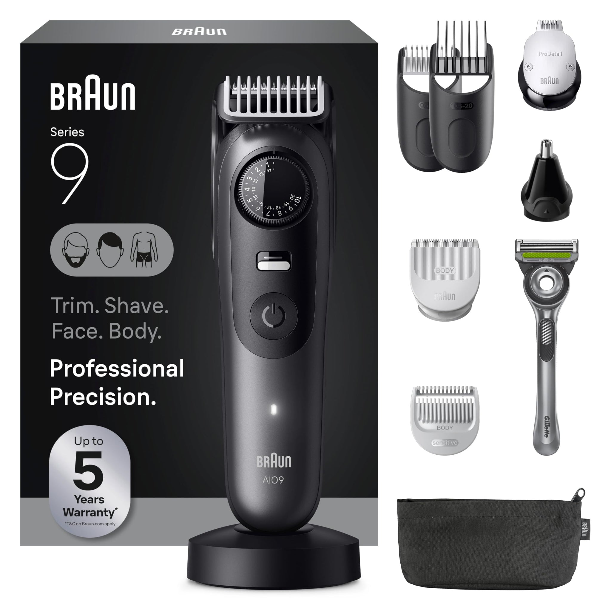 Braun All-in-One Men's Shaving Set Series 9 Pro 9535, Beard Trimmer, Hair Clipper, Body Groomer, Waterproof