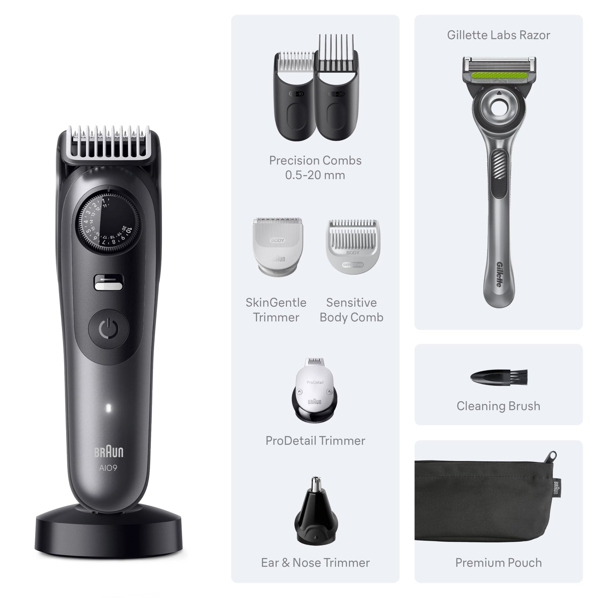 Braun All-in-One Men's Shaving Set Series 9 Pro 9535, Beard Trimmer, Hair Clipper, Body Groomer, Waterproof - size and scale