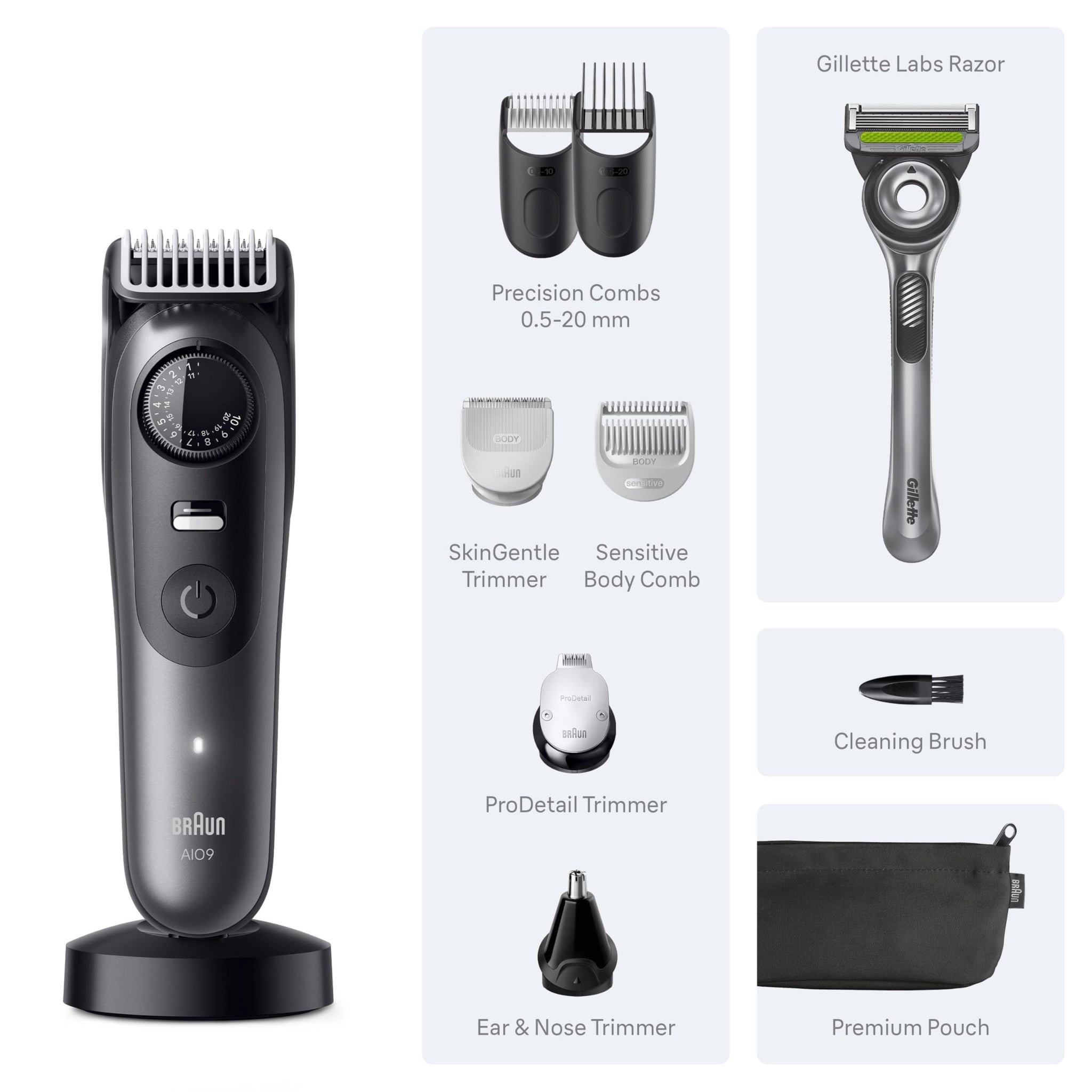 Braun All-in-One Men's Shaving Set Series 9 Pro 9535, Beard Trimmer, Hair Clipper, Body Groomer, Waterproof - size and scale