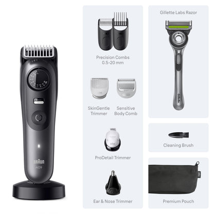 Braun All-in-One Men's Shaving Set Series 9 Pro 9535, Beard Trimmer, Hair Clipper, Body Groomer, Waterproof - size and scale