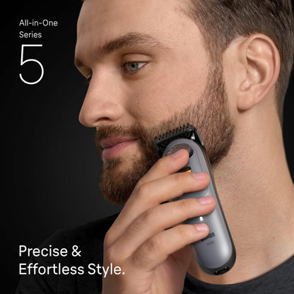 Braun All-in-One Series 5 Trimmer Kit, Ultra Sharp Blade, 40 Length Settings, PrecisionWheel & Lock, Waterproof, AIO 5510, Mo